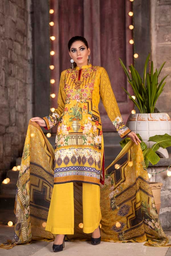 Cadmium Yellow - DIGITAL PRINTED & EMBROIDERED KARANDI 3PC