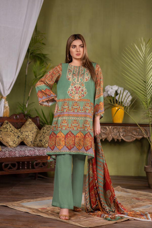 CHARMING GREEN – DIGITAL EMBROIDERED LAWN(UNSTITCH)