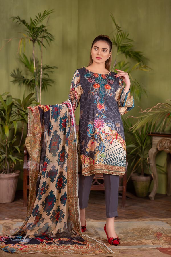 BURLY WOOD – DIGITAL EMBROIDERED LAWN(UNSTITCH)