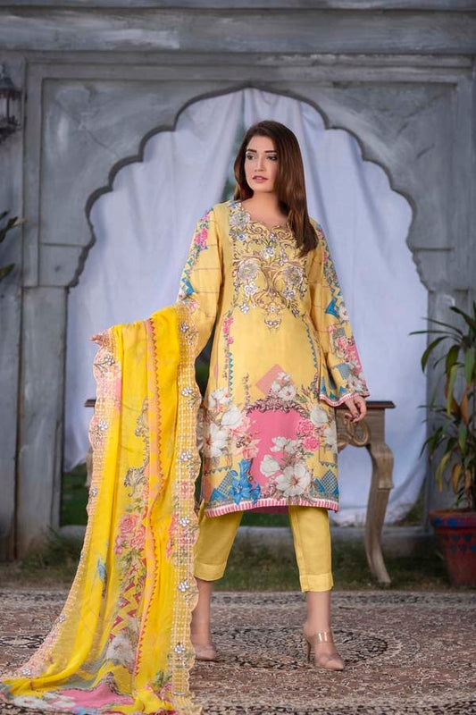 Golden Grass Digital Printed & Embroidered Karandi 3PC