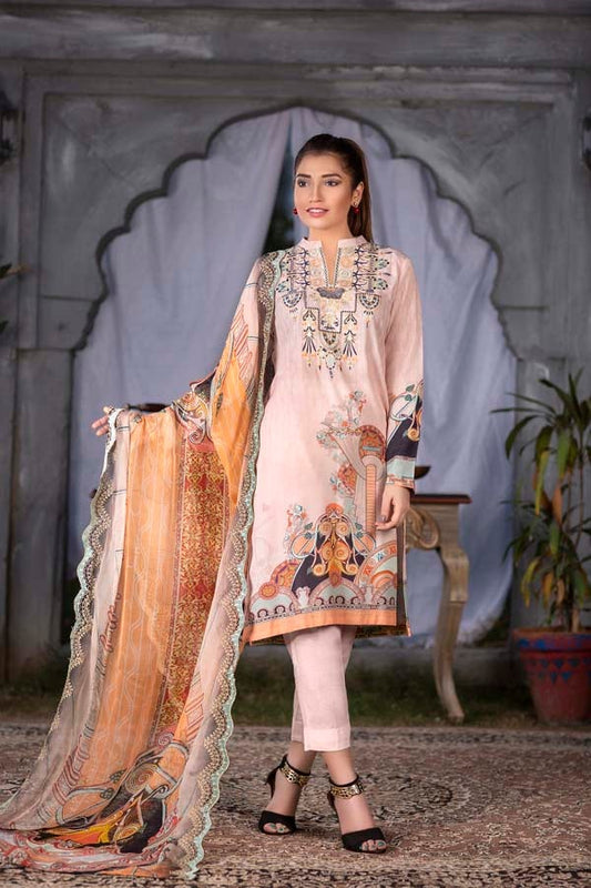 Clam Shell Digital Printed & Embroidered Karandi 3PC