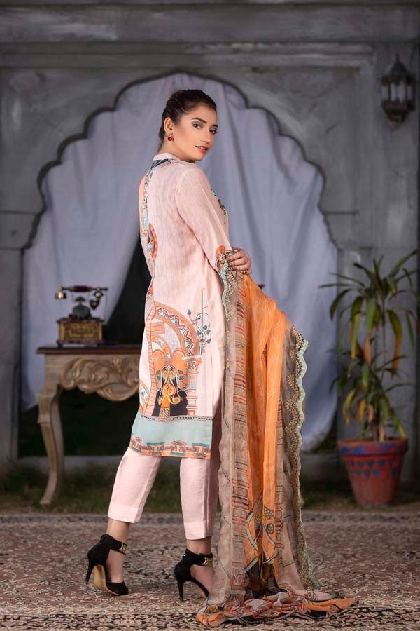 Clam Shell Digital Printed & Embroidered Karandi 3PC