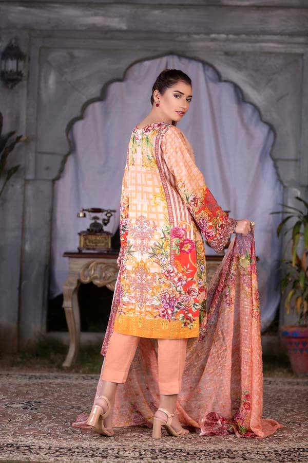 Light Apricot Digital Printed & Embroidered Karandi 3PC