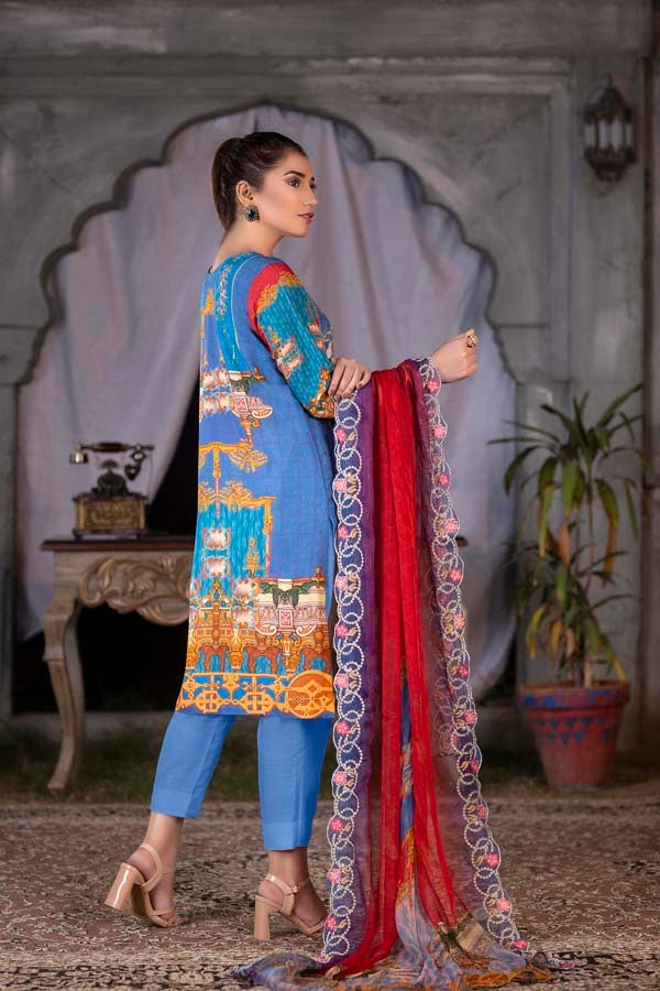 Deep Ocean Digital Printed & Embroidered Karandi 3PC