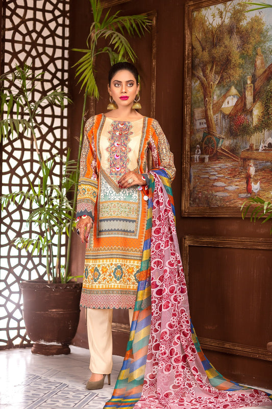Silk Swin - Digital Printed & Embroidered Lawn Unstitch