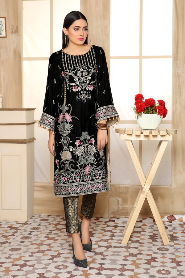 Black Era - Embroidered Velvet Unstitch 2PC