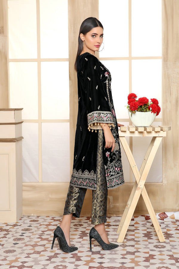 Black Era - Embroidered Velvet Unstitch 2PC
