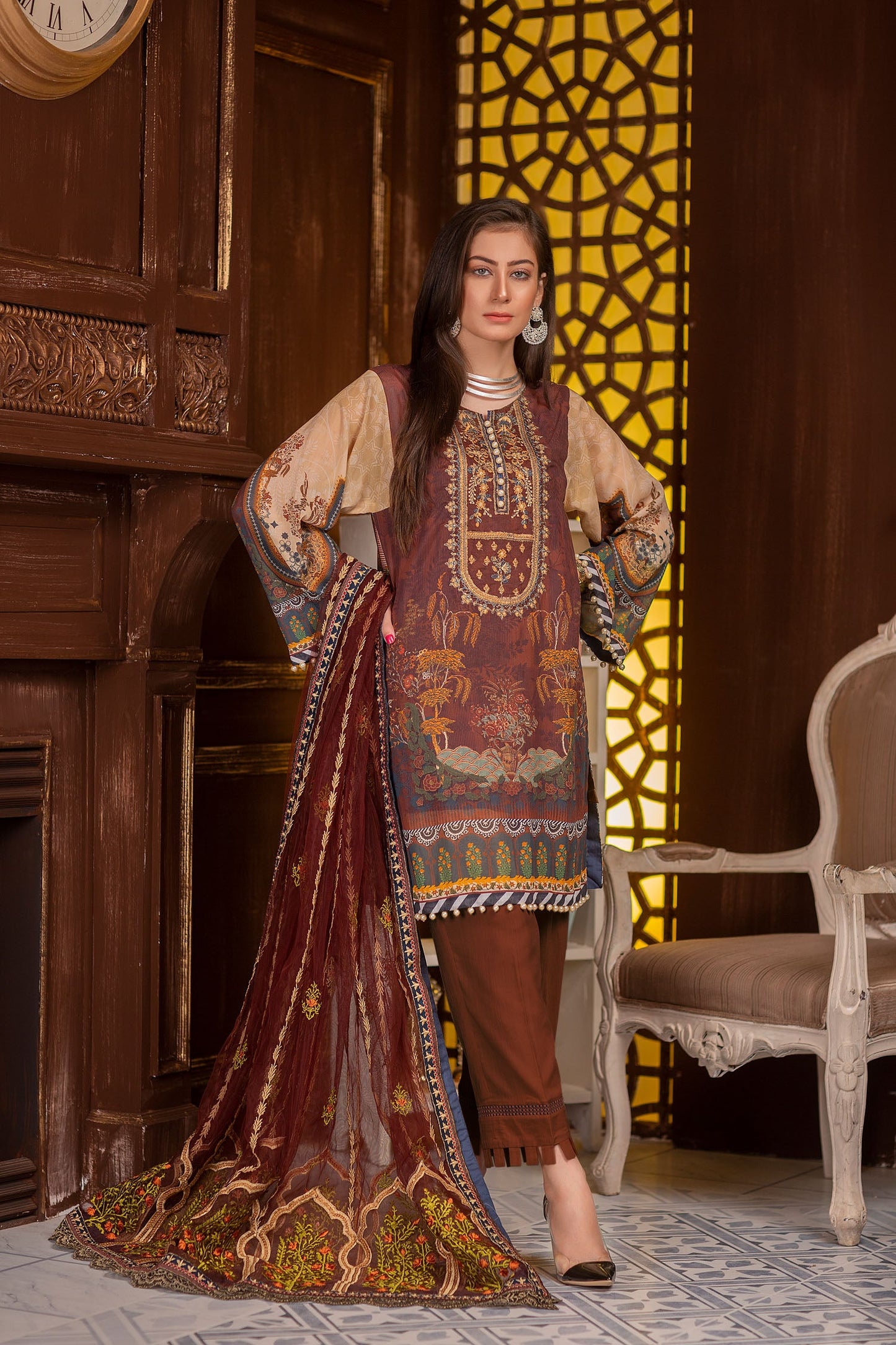 Exsellon - Digital Embroidered Swiss Voil 3PC