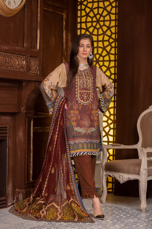 Exsellon - Digital Embroidered Swiss Voil 3PC