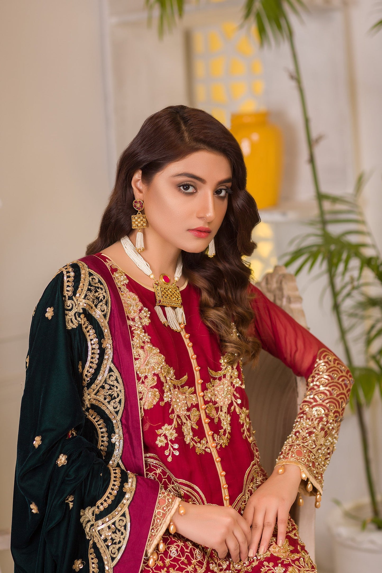 Blooming Red - Embroidered & Hand Embellished Chiffon 3PC