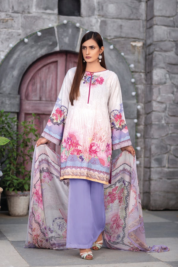 Cloud White - Digital Sequin Chickenkari Viscose