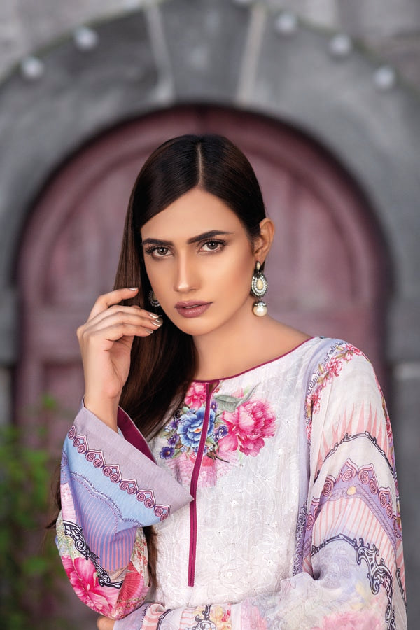 Cloud White - Digital Sequin Chickenkari Viscose