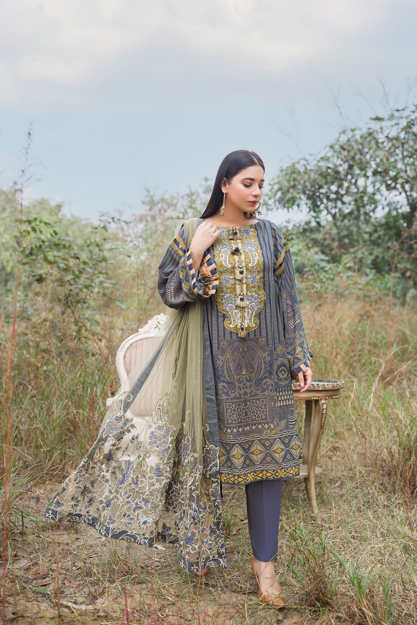 Aurin - Digital Embroidered Swiss Voil 3PC