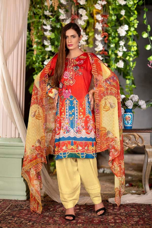 Fern - Digital Printed & Embroidered Linen 3PC