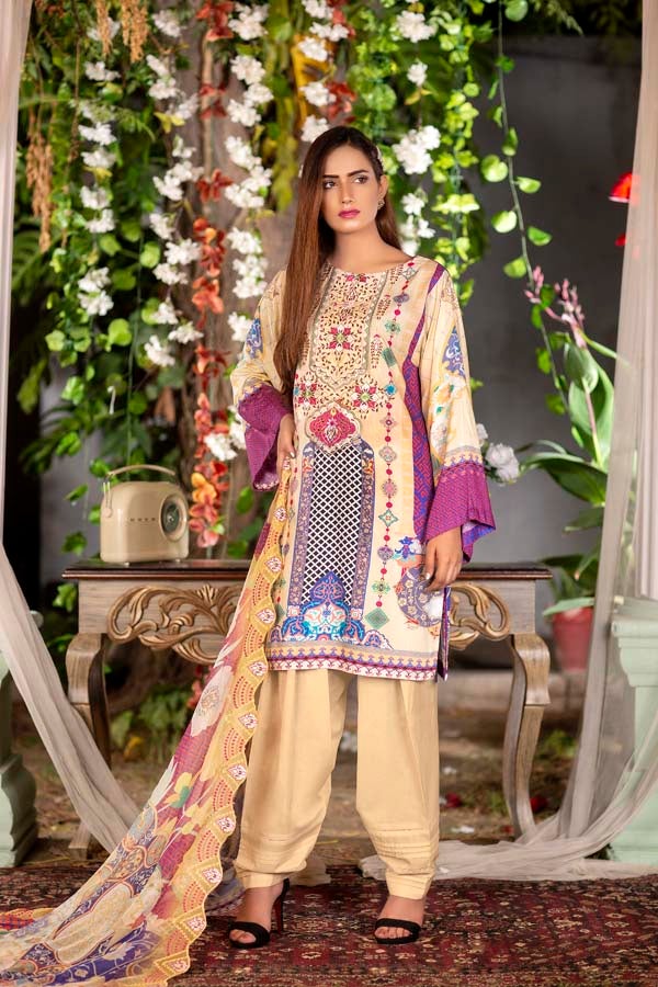 Fennel - Digital Printed & Embroidered Linen 3PC