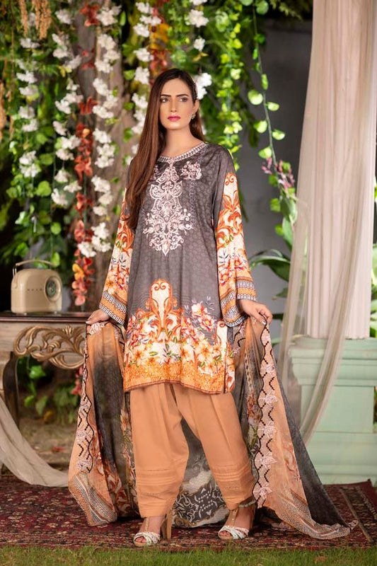 Cicely - Digital Printed & Embroidered Linen 3PC