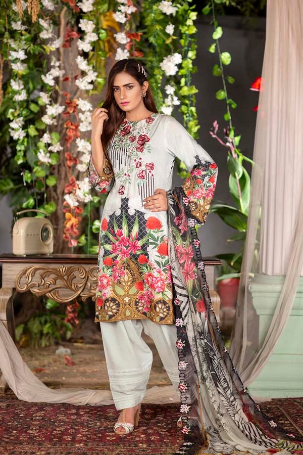 Cedar - Digital Printed & Embroidered Linen 3PC