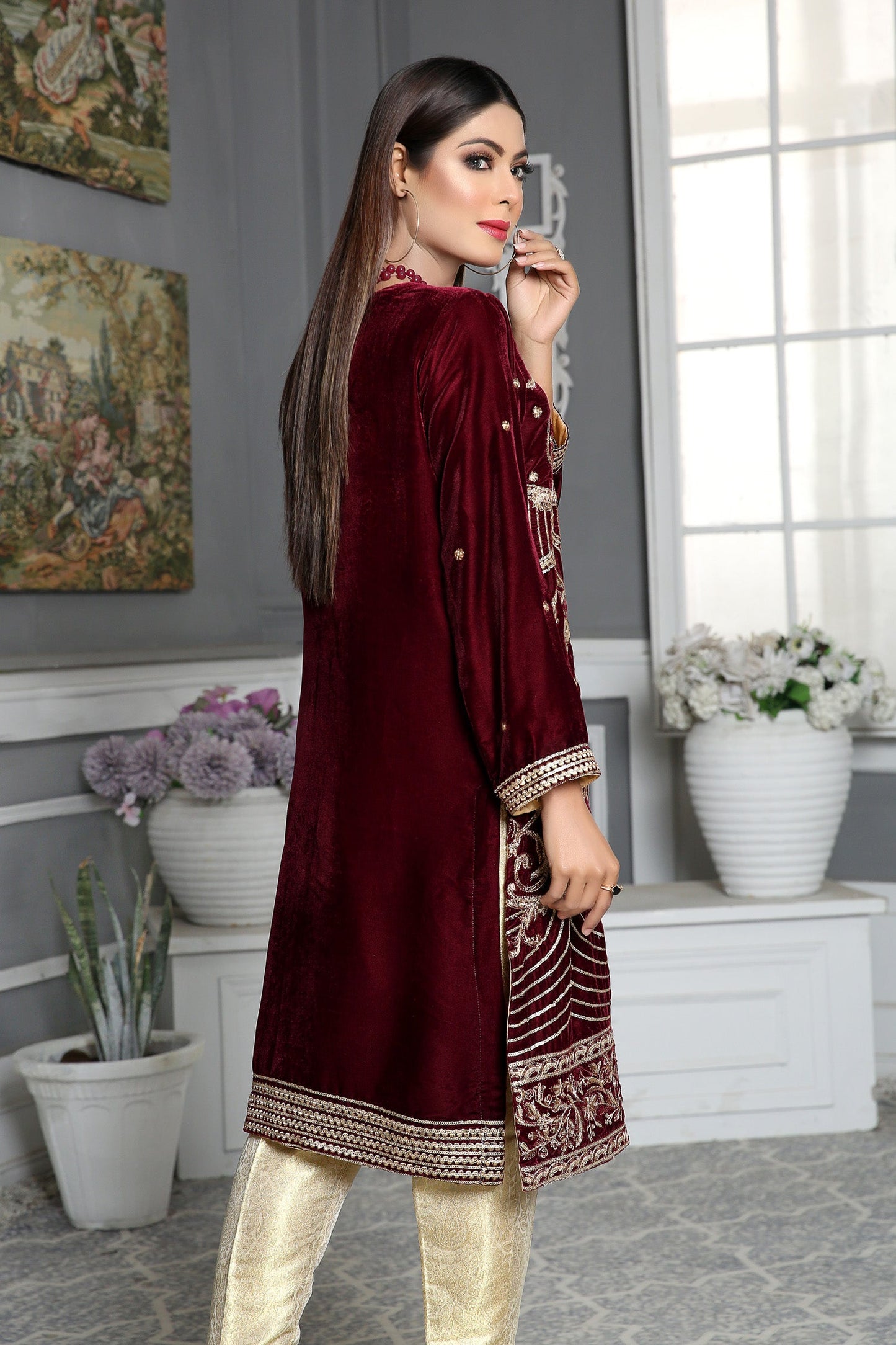 Cosmos - Embroidered Velvet Unstitch Kurti