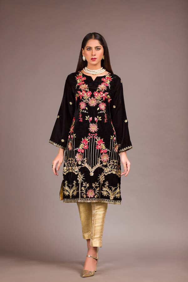Black Forest - Embroidered Velvet Unstitch Kurti