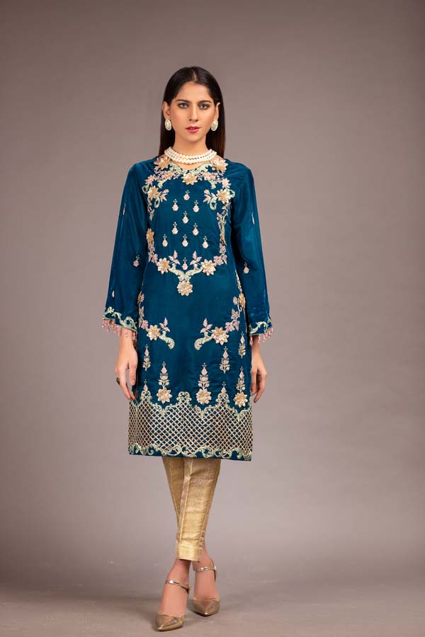 Elgo - Embroidered Velvet Unstitch Kurti