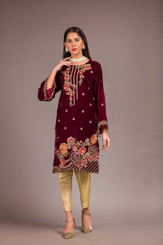 Castro - Embroidered Velvet Unstitch Kurti