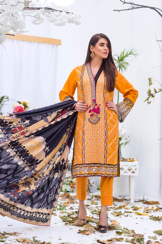 Canary - Embroidered Viscose with Cotail Shawl (2 Piece)