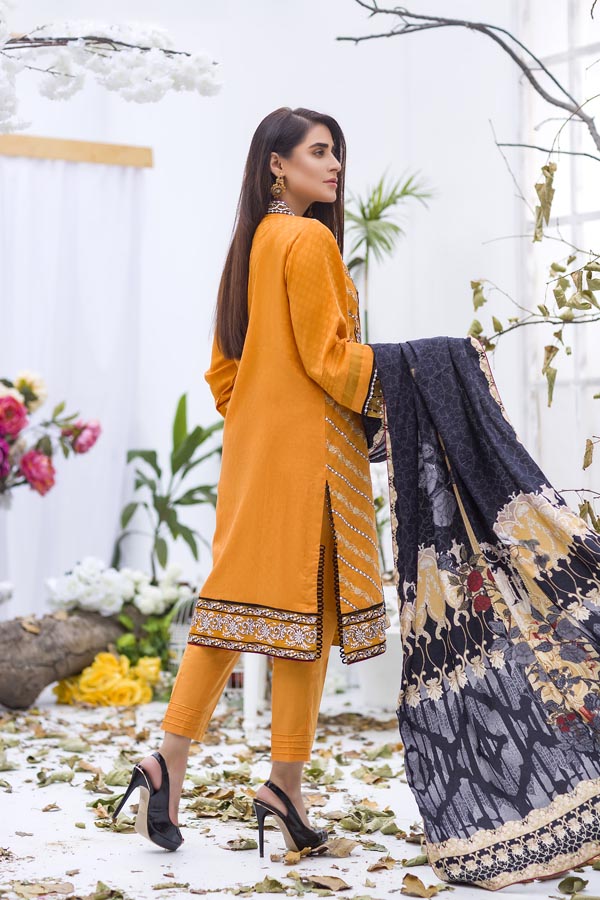 Canary - Embroidered Viscose with Cotail Shawl (2 Piece)