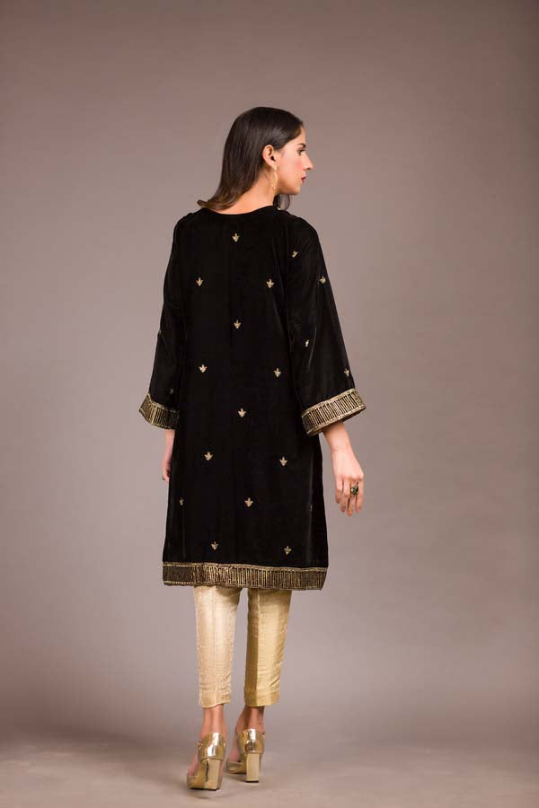 Asphalt - Embroidered Velvet Unstitch Kurti