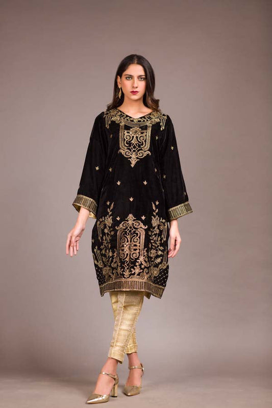 Asphalt - Embroidered Velvet Unstitch Kurti