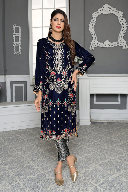 Clematis- Embroidered Velvet Unstitch Kurti