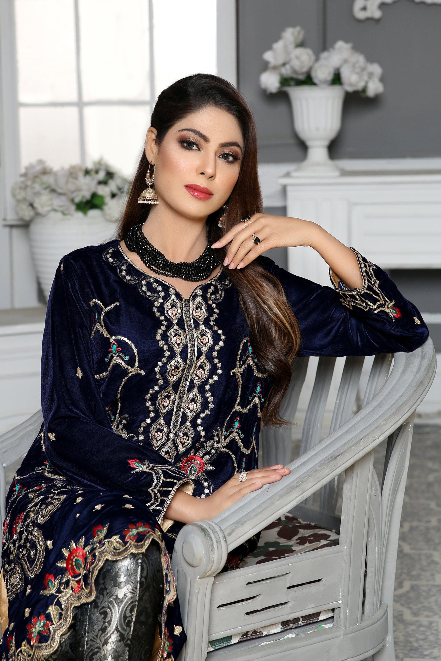 Clematis- Embroidered Velvet Unstitch Kurti