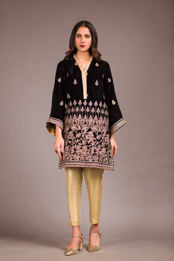 Elgum - Embroidered Velvet Unstitch Kurti