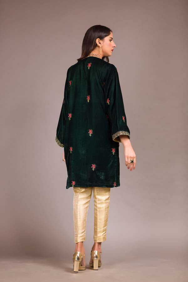 Bush Green - Embroidered Velvet Unstitch Kurti