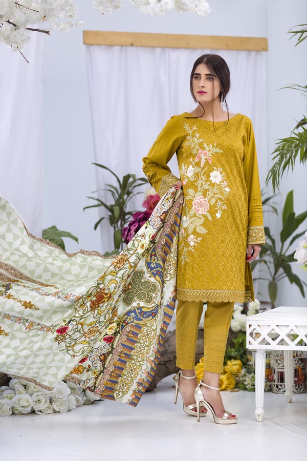 Bumblebee - Embroidered Viscose with Cotail Shawl (2 Piece)