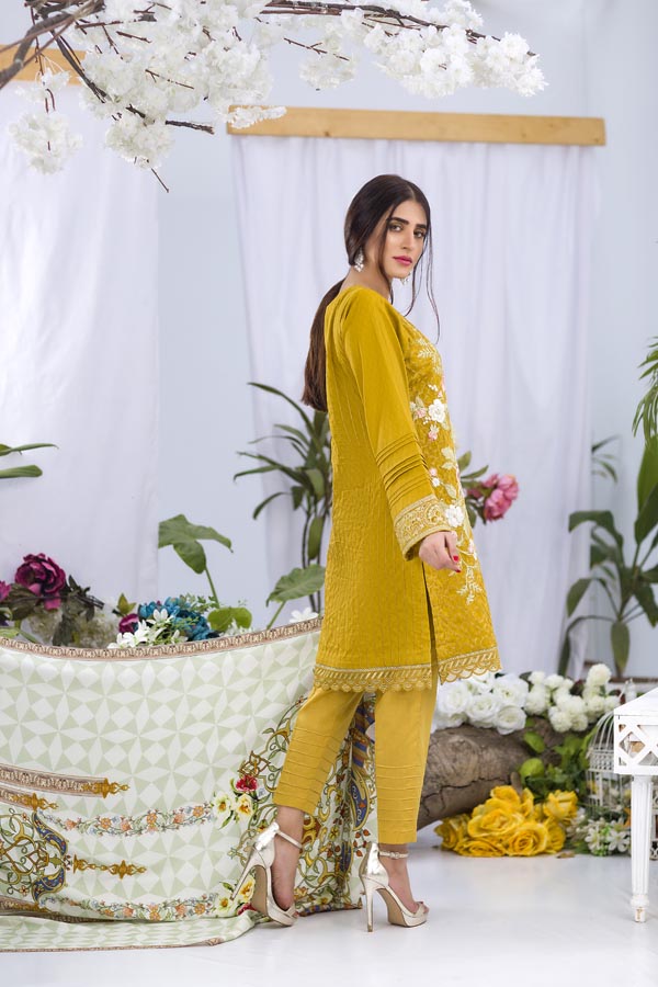 Bumblebee - Embroidered Viscose with Cotail Shawl (2 Piece)