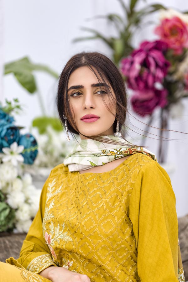 Bumblebee - Embroidered Viscose with Cotail Shawl (2 Piece)