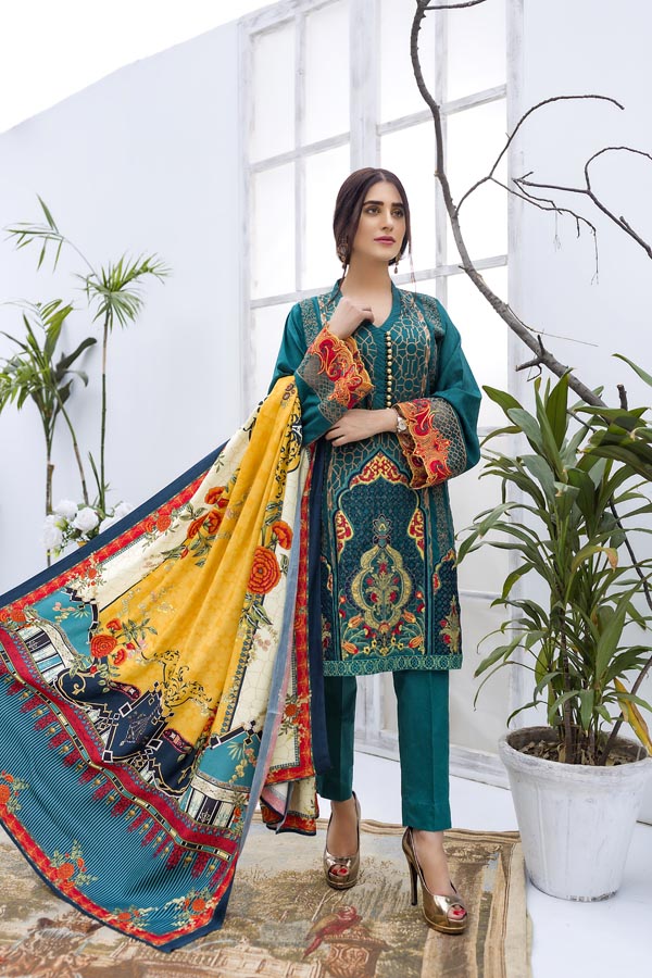 Emerald - Embroidered Viscose with Cotail Shawl (2 Piece)