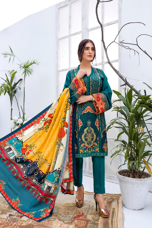 Emerald - Embroidered Viscose with Cotail Shawl (2 Piece)