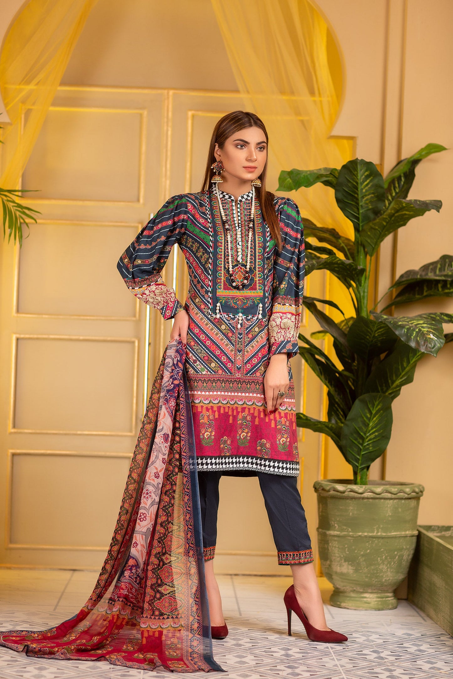 Brunello - Digital Printed and Embroidered Suvic Lawn 3PC