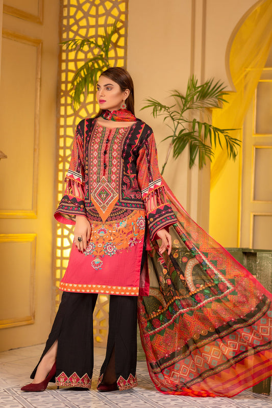 Engrossing - Digital Printed and Embroidered Suvic Lawn 3PC