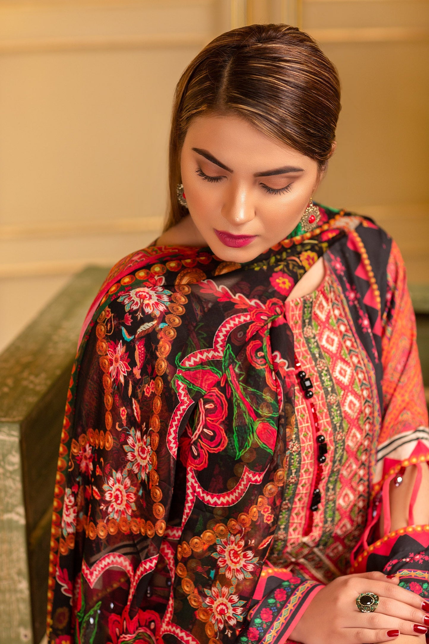 Engrossing - Digital Printed and Embroidered Suvic Lawn 3PC