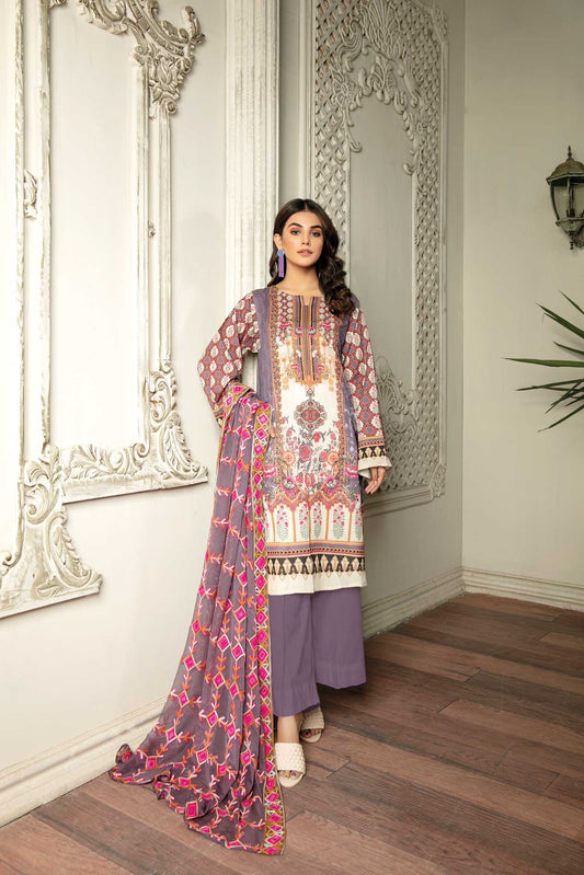 Crimson - Digital Printed & Embroidered Lawn 3PC