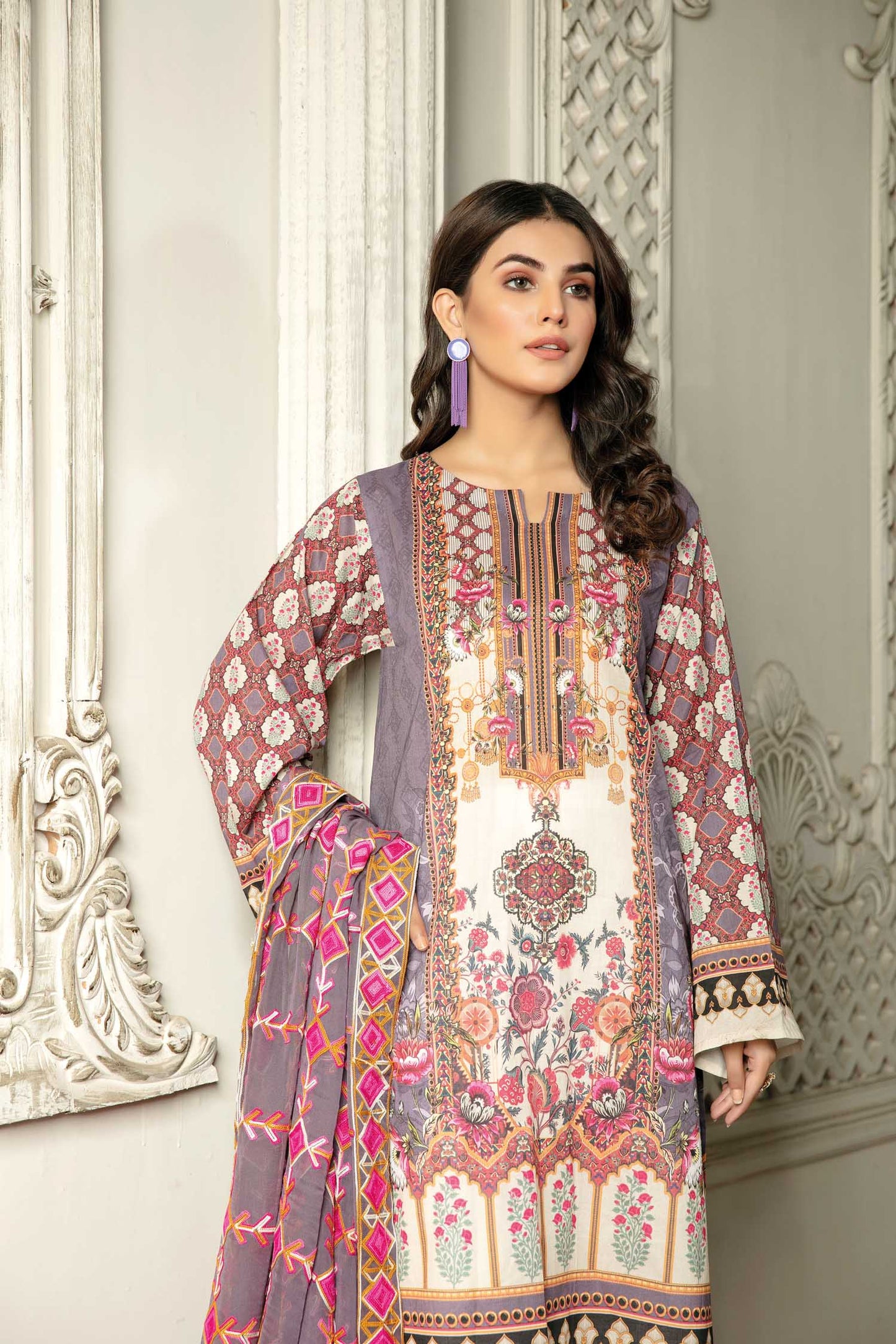 Crimson - Digital Printed & Embroidered Lawn 3PC
