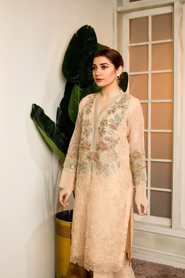 Calm Shell - Hand Embellished Embroidered Organza Shirt