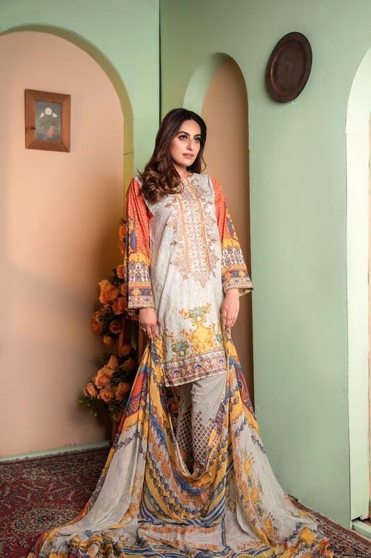 Cloud - Digital With Chikankari Lawn Unstitched 3 Piece