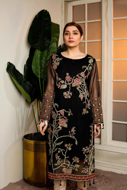 Black - Hand Embellished Embroidered Organza Shirt