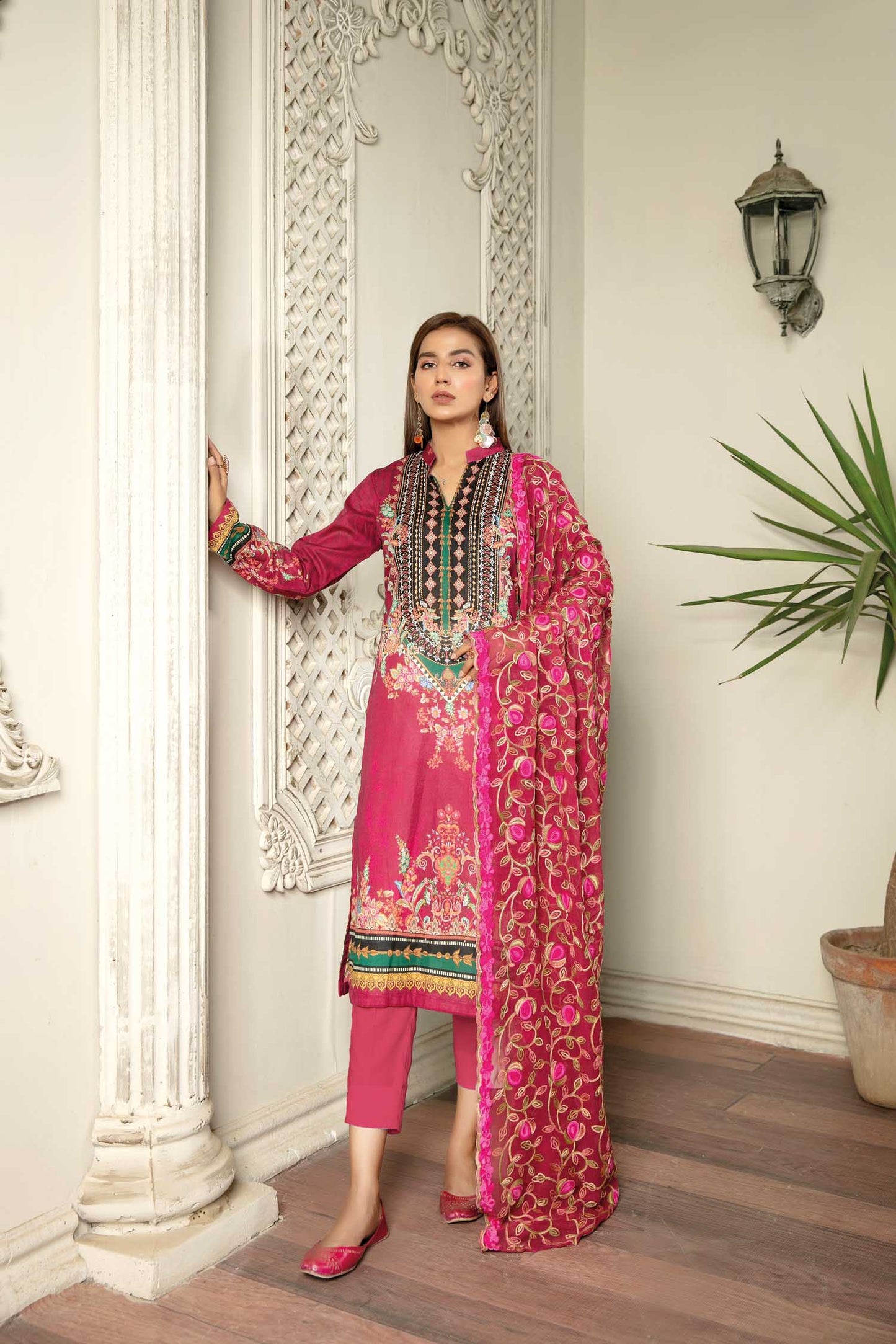 Swin Pink - Digital Printed & Embroidered Lawn 3PC