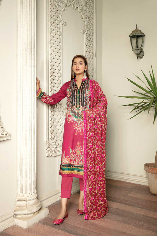 Swin Pink - Digital Printed & Embroidered Lawn 3PC