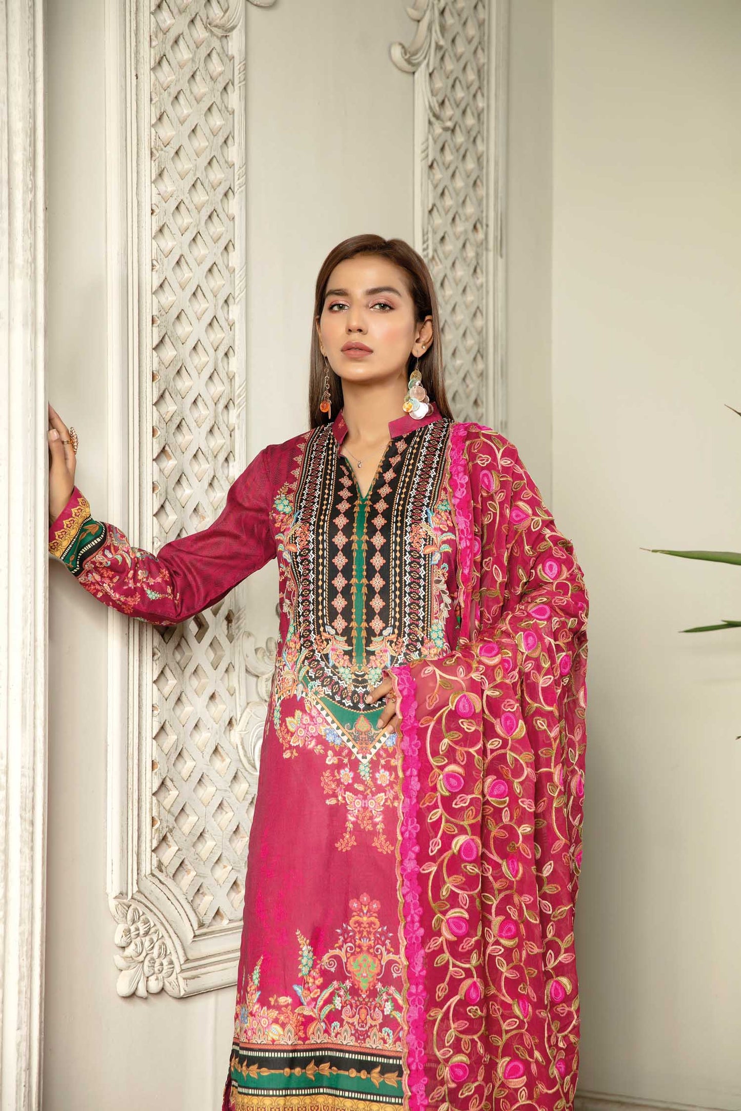 Swin Pink - Digital Printed & Embroidered Lawn 3PC