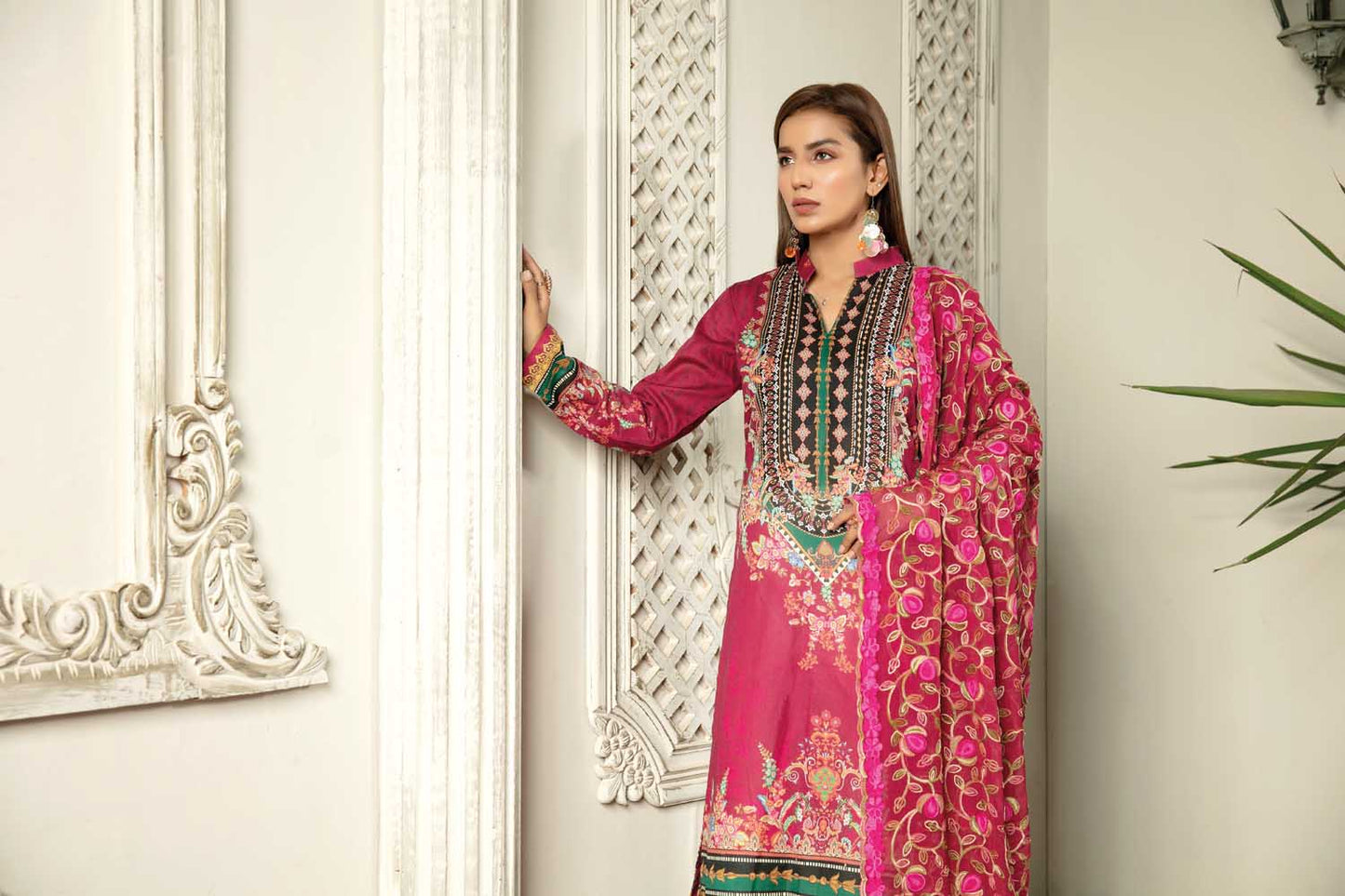 Swin Pink - Digital Printed & Embroidered Lawn 3PC